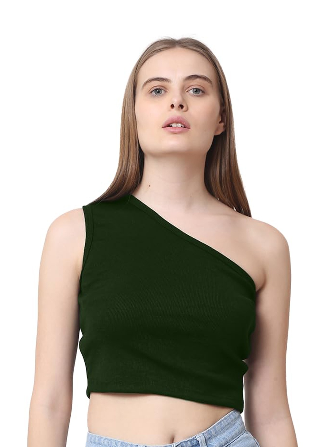 

CareDone Women One Shoulder Sleeveless Casual Crop Top, Green