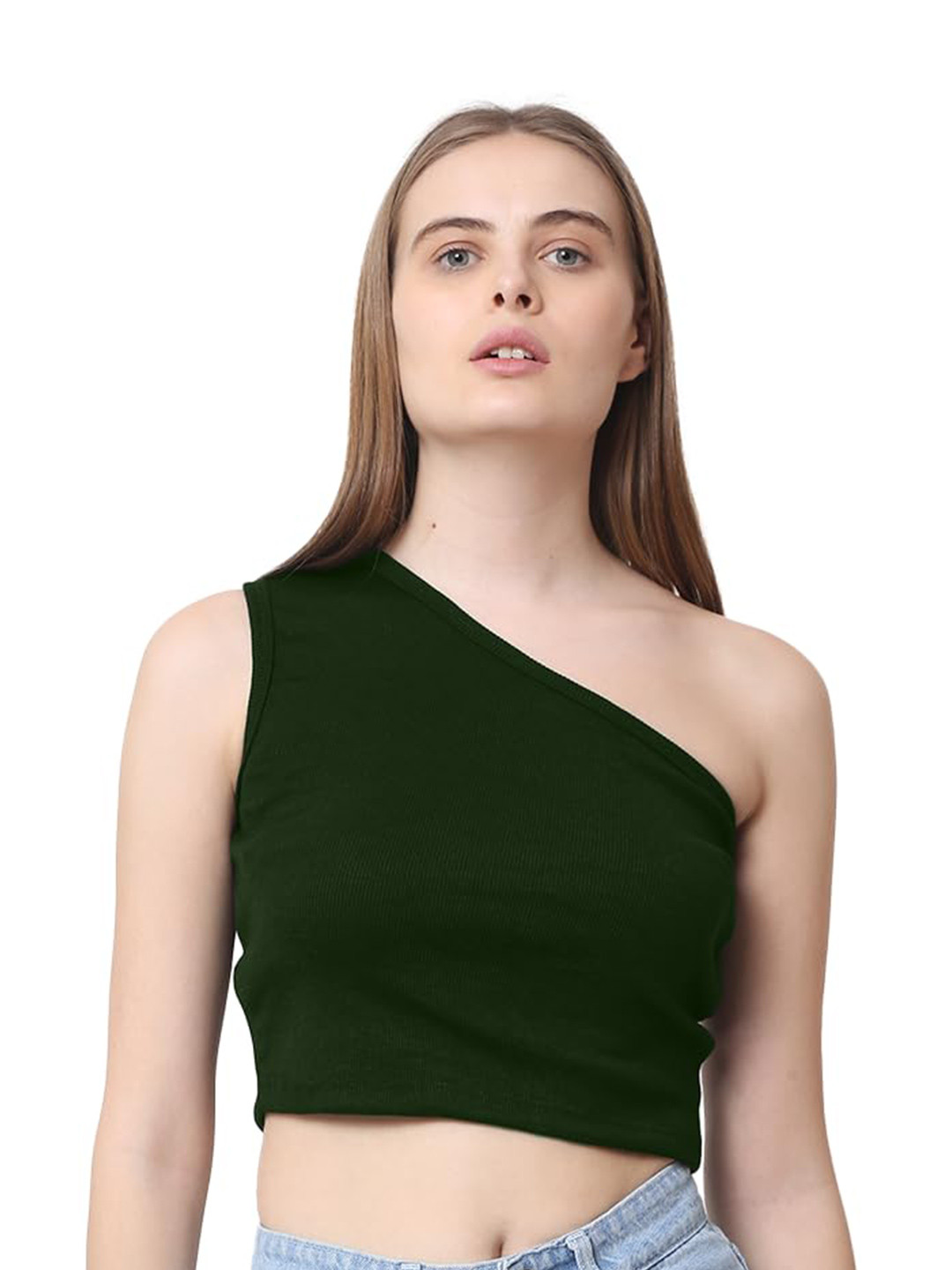 

CareDone Women One Shoulder Sleeveless Casual Crop Top, Green