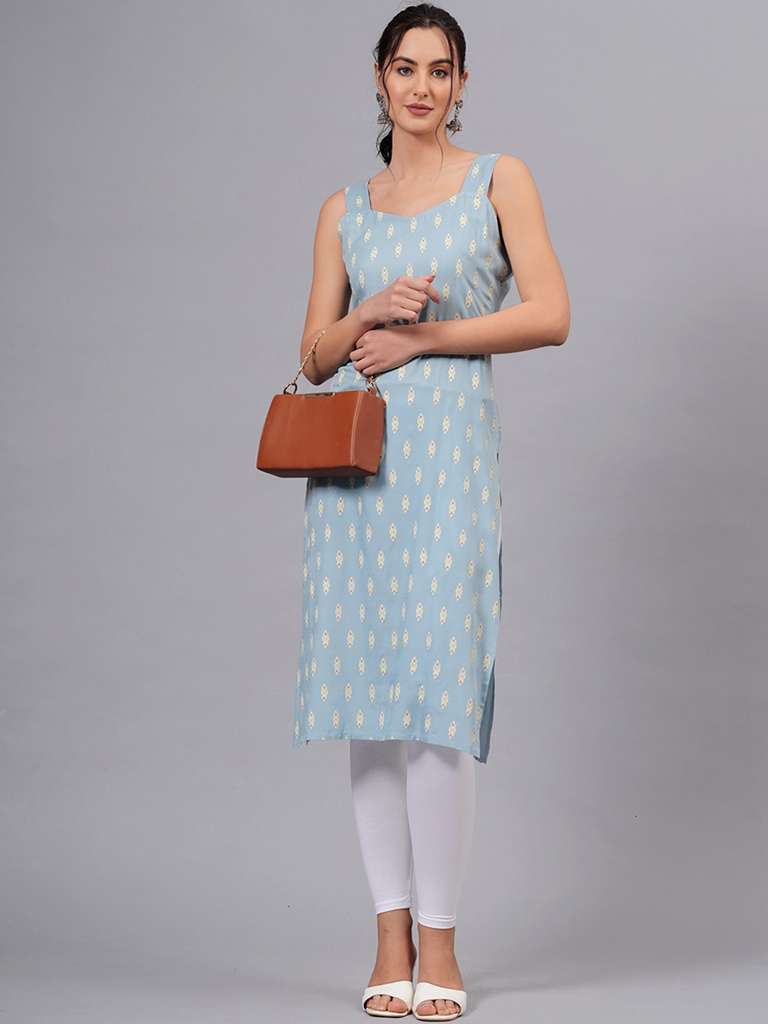 

HIGHLIGHT FASHION EXPORT Geometric Scoop Neck Sleeveless Kurta, Brown