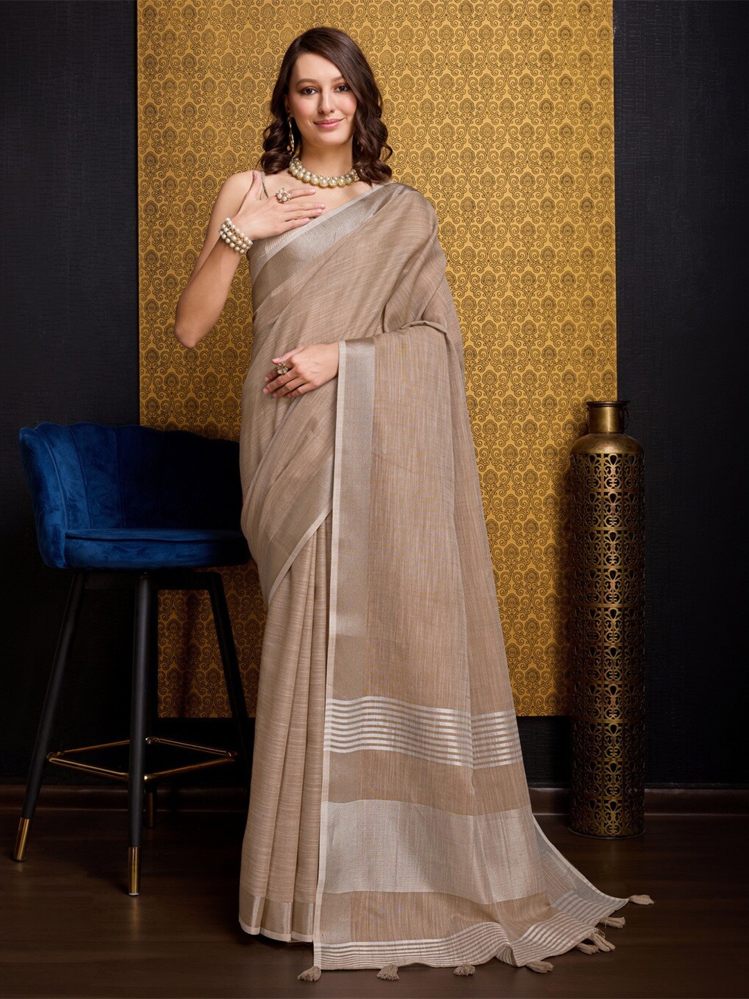 

VASTRA-THE FACTORY STORE Ethnic Zari Saree, Brown