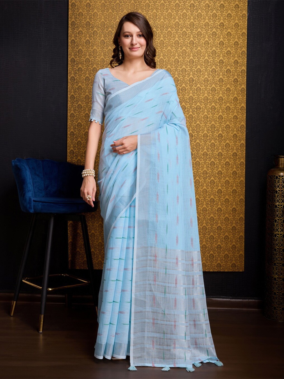 

VASTRA-THE FACTORY STORE Ethnic Woven Design Zari Saree, Blue