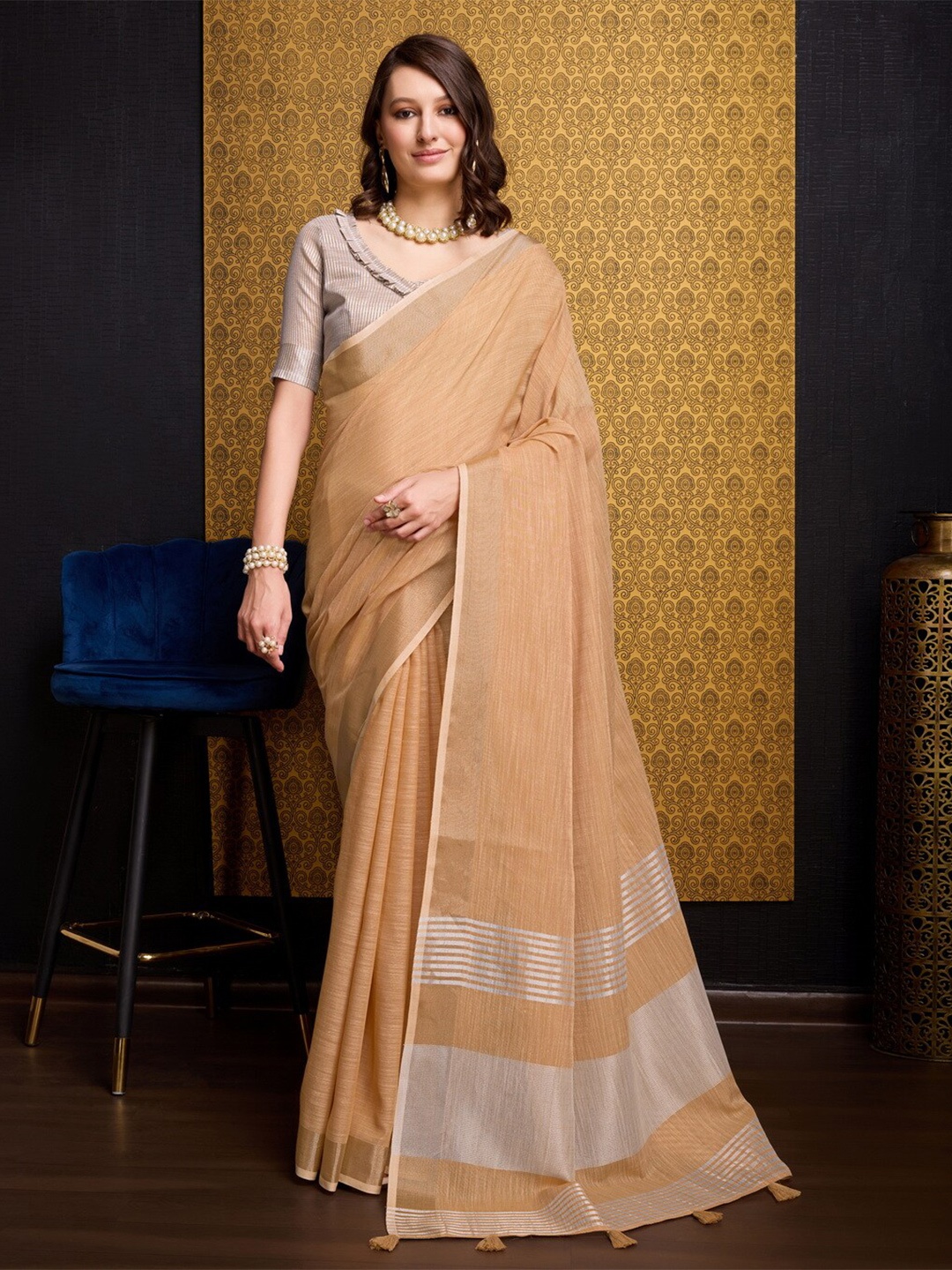 

VASTRA-THE FACTORY STORE Ethnic Zari Saree, Beige