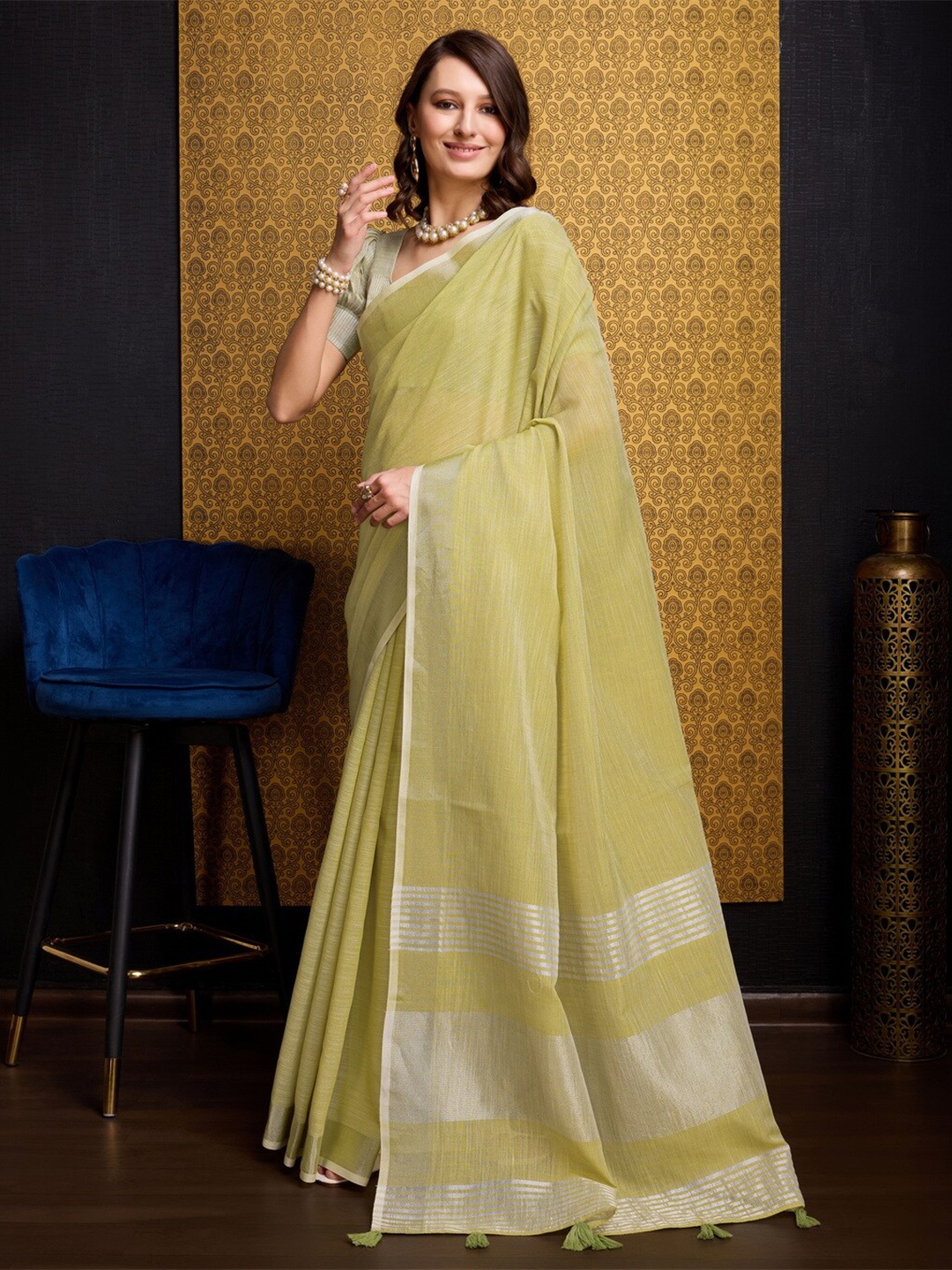 

VASTRA-THE FACTORY STORE Ethnic Zari Saree, Green