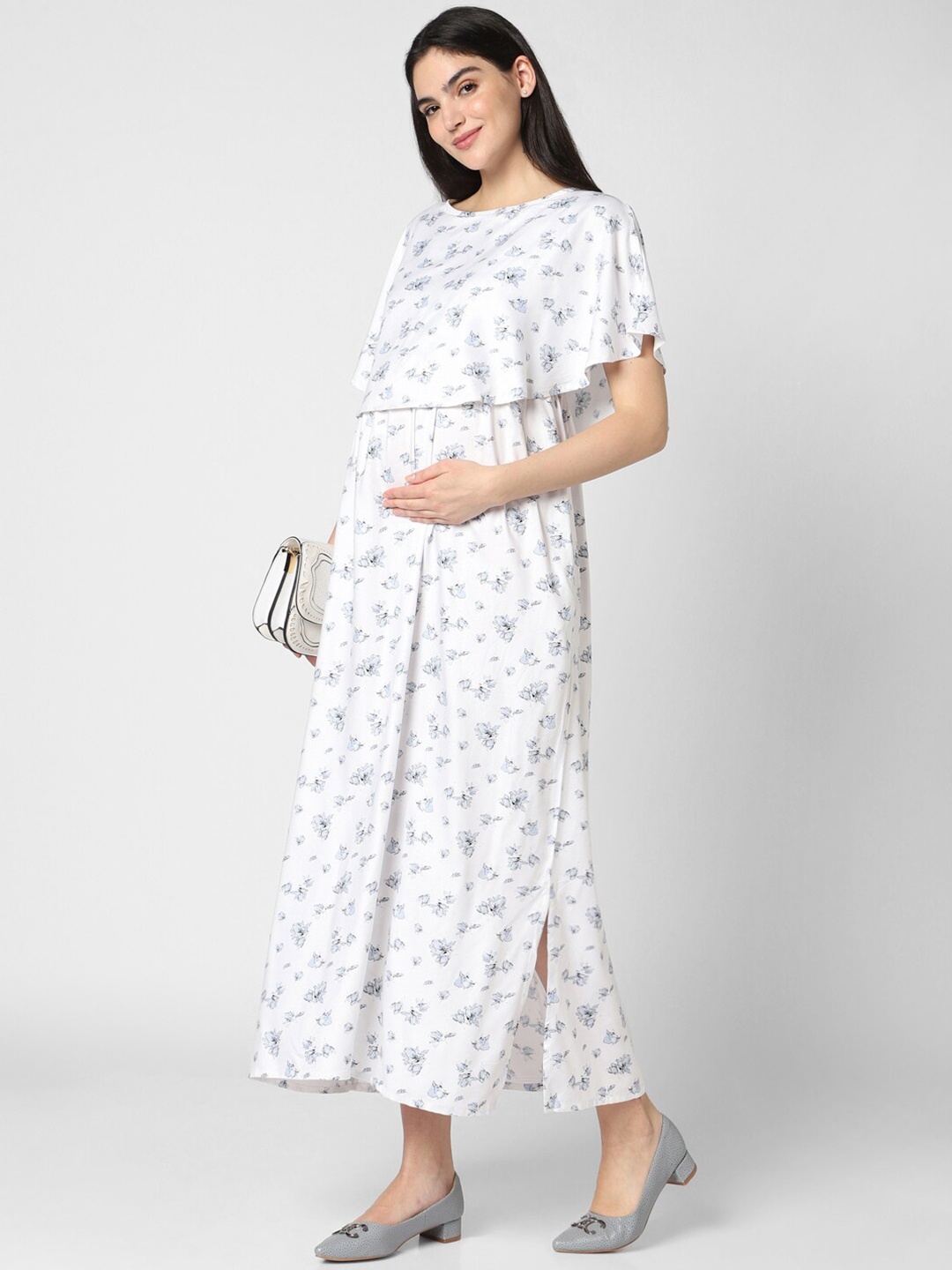 

Mystere Paris Floral Print Maternity Fit & Flare Maxi Dress, White