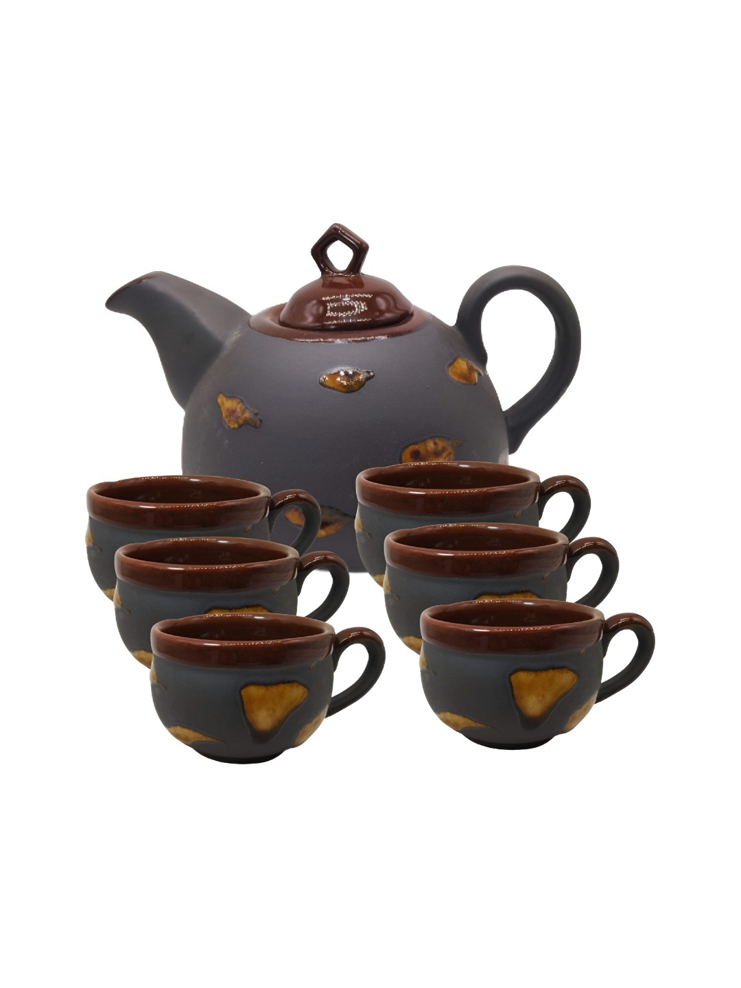 

INDIA MEETS INDIA Brown & Black Textured Ceramic Glossy Kettle Set
