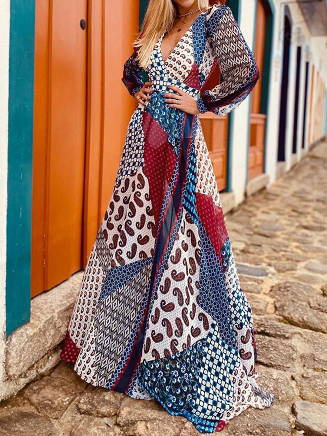 

StyleCast Ethnic Motifs Printed Maxi Dress, White