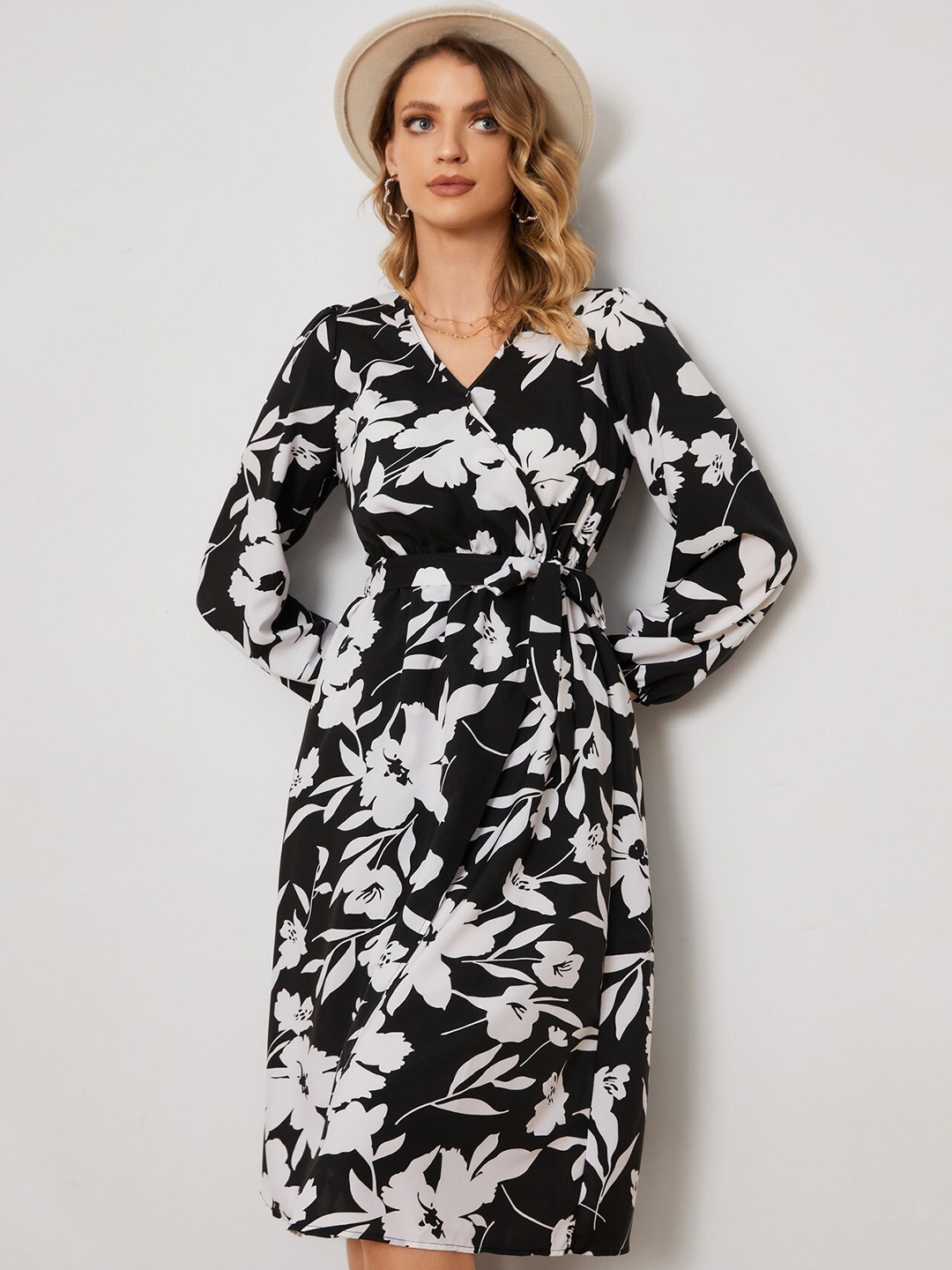 

StyleCast Floral Printed Cotton Wrap Dress, Black
