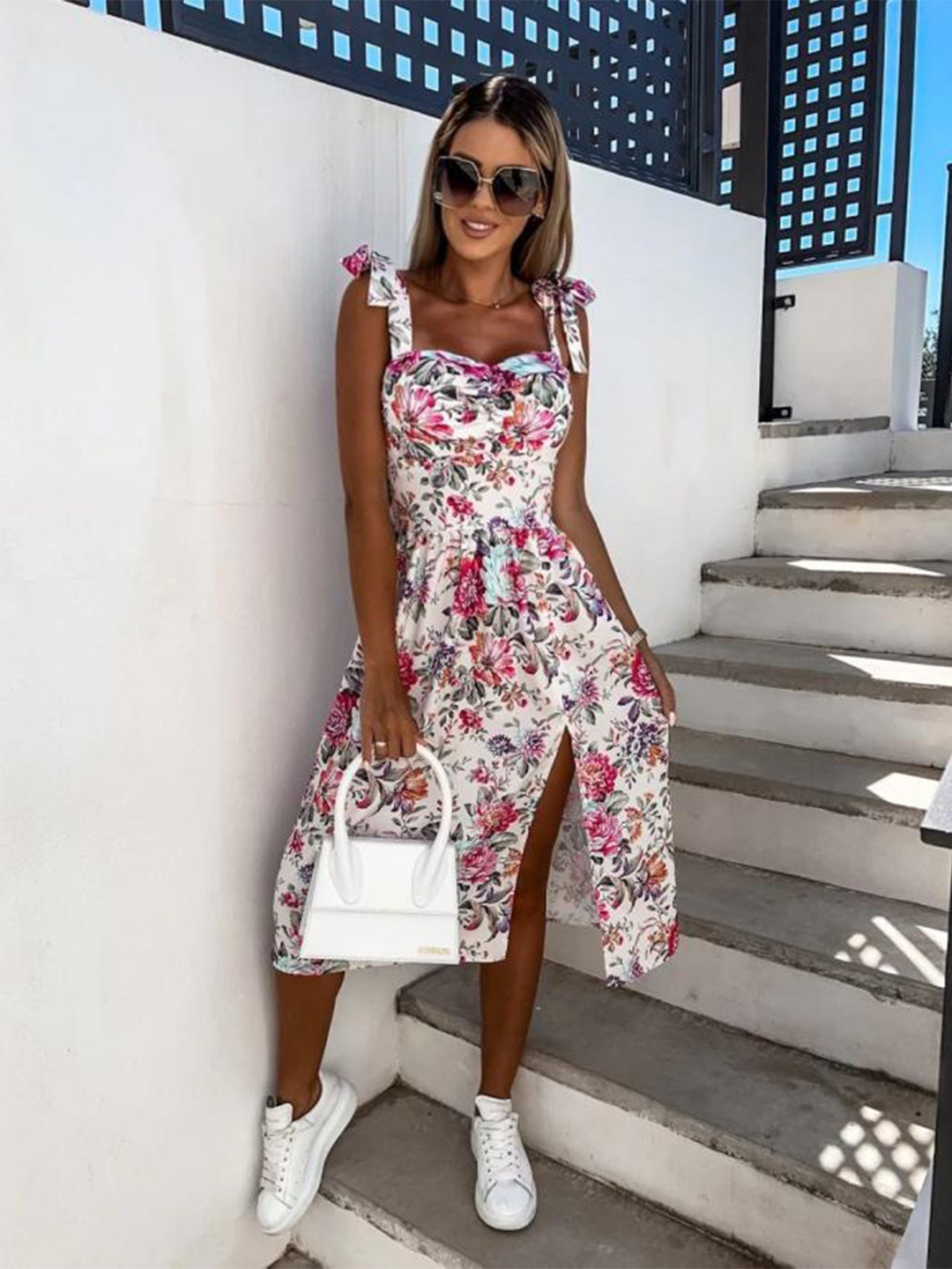 

StyleCast White & Pink Floral Print Fit & Flare Midi Dress