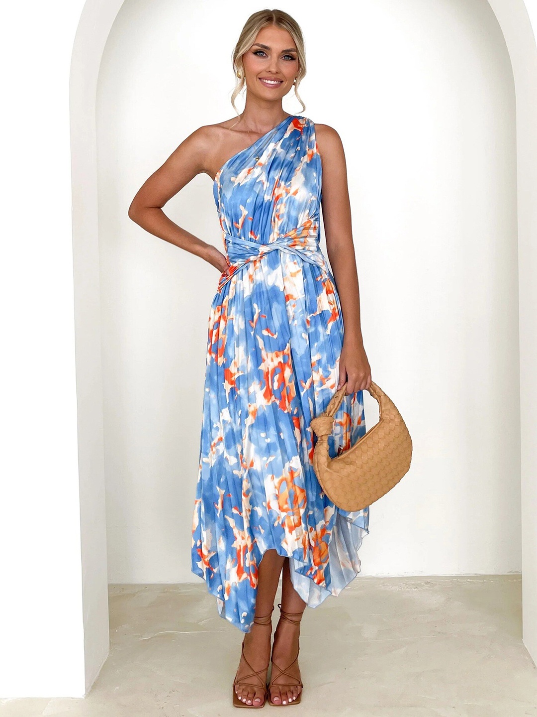 

StyleCast Floral Printed One Shoulder A-Line Midi Dress, Blue