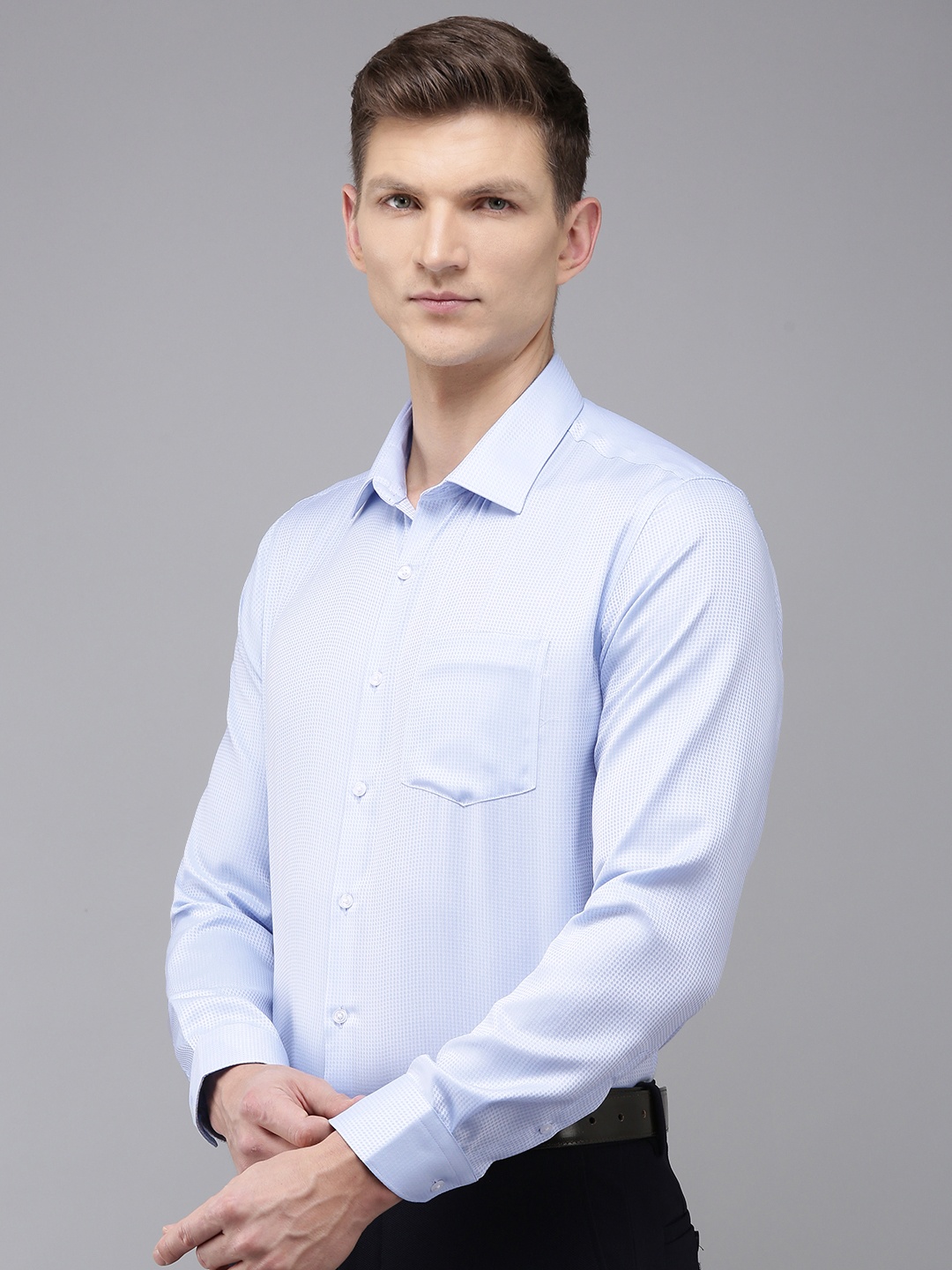 

Van Heusen Self Design Slim Fit Pure Cotton Formal Shirt, Blue