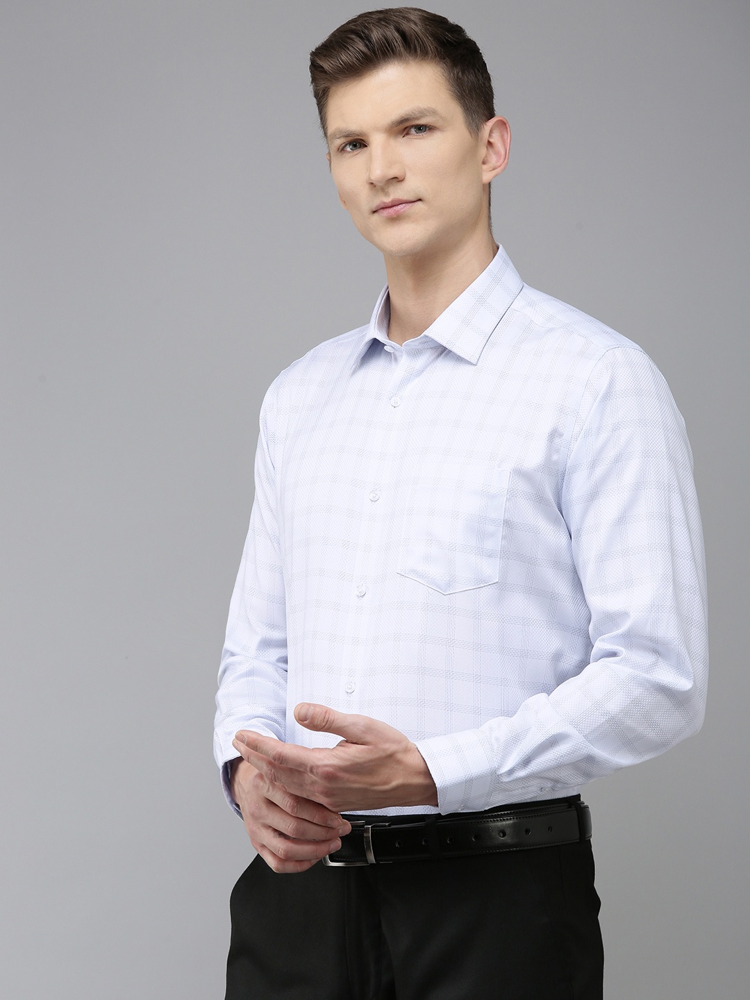 

Van Heusen Pure Cotton Custom Opaque Checked Formal Shirt, Blue