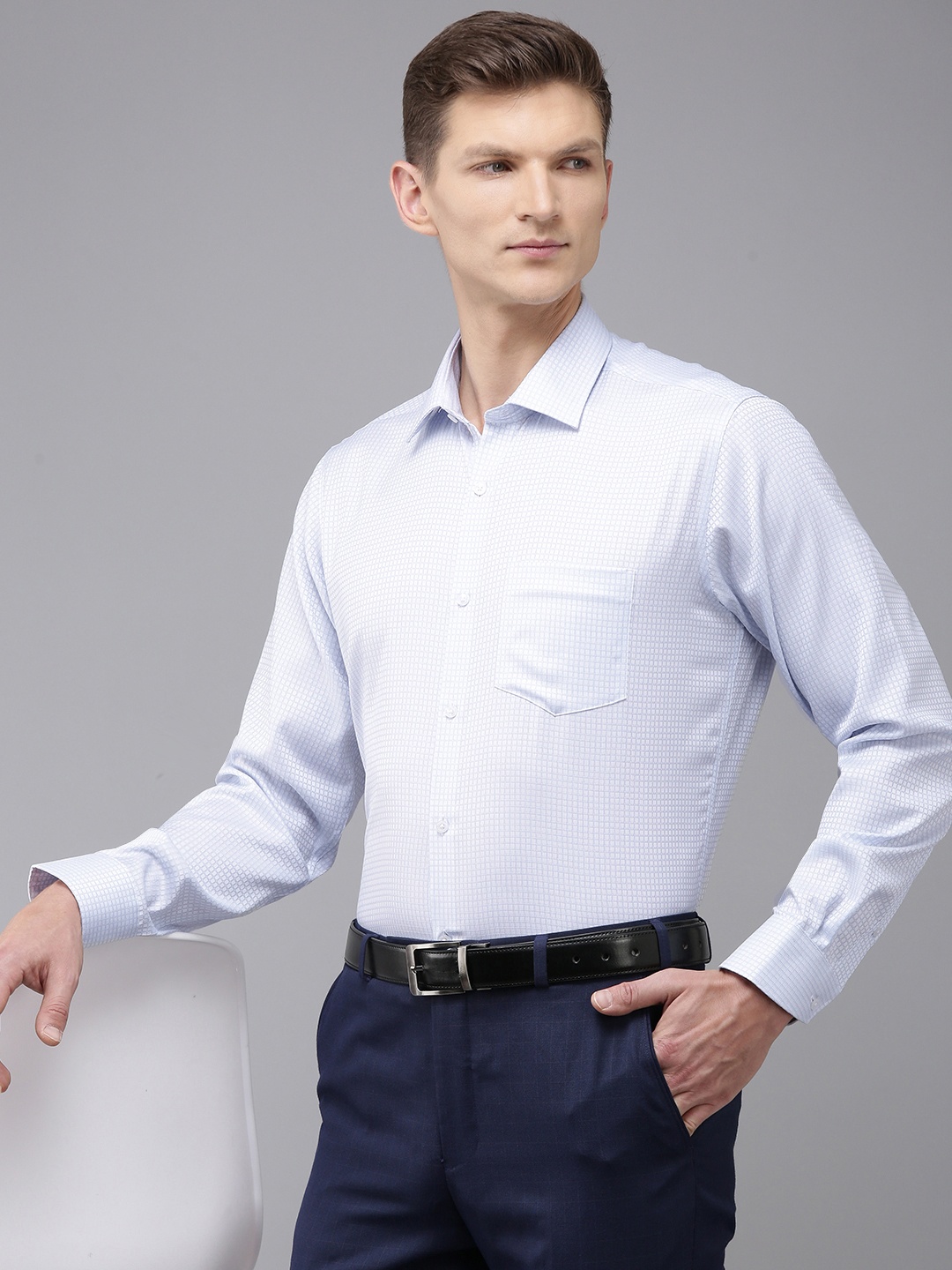 

Van Heusen Pure Cotton Custom Fit Opaque Checked Formal Shirt, Blue