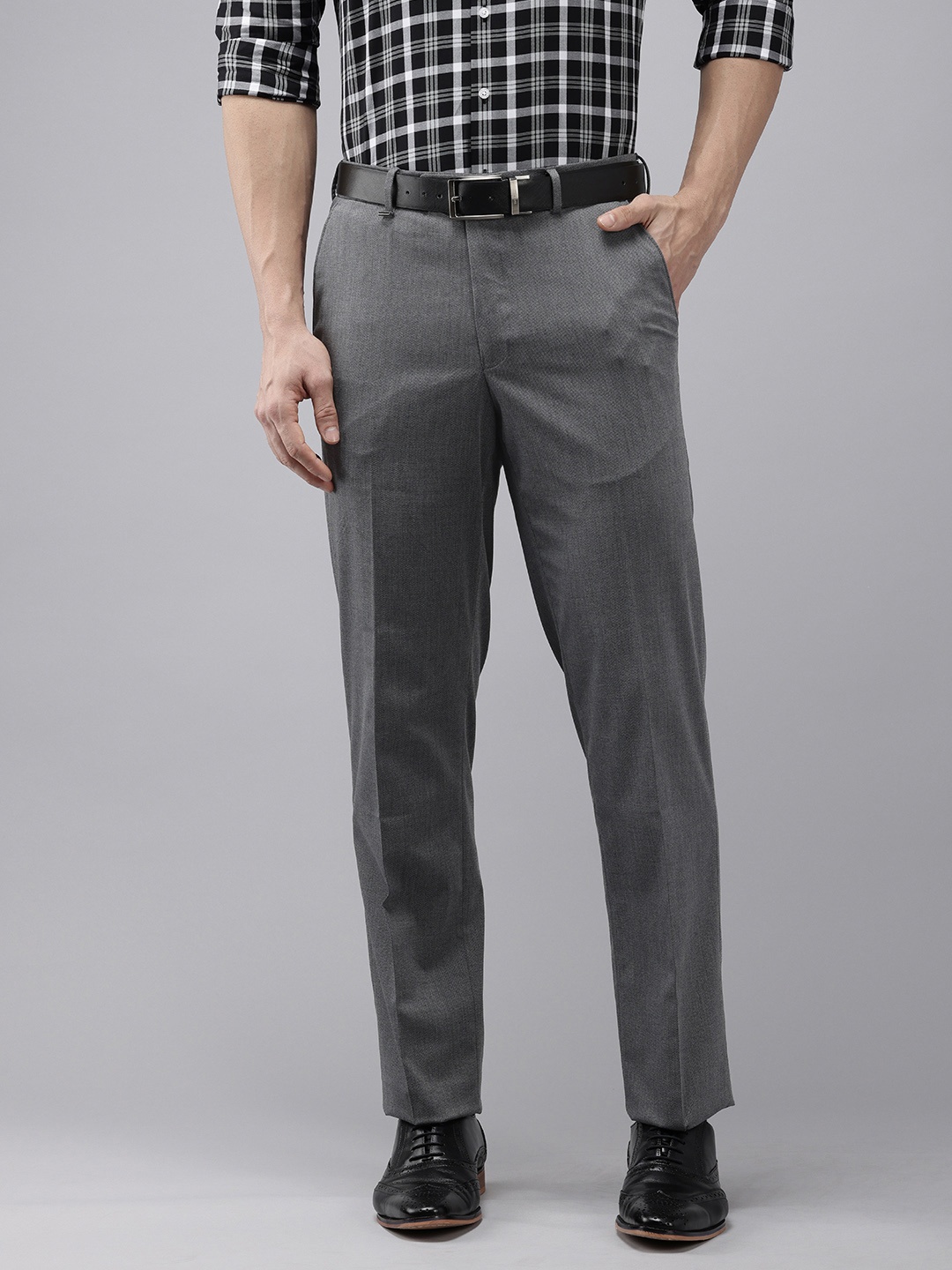 

Van Heusen Men Textured Custom Fit Formal Trousers, Grey