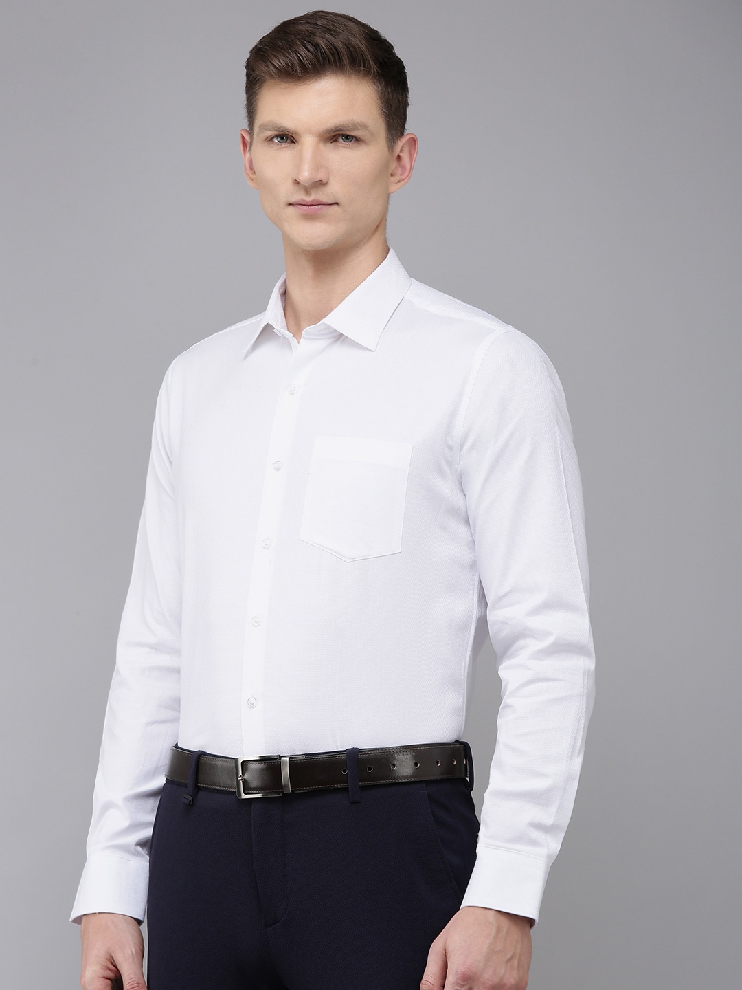 

Van Heusen Pure Cotton Self Design Textured Custom Opaque Formal Shirt, White