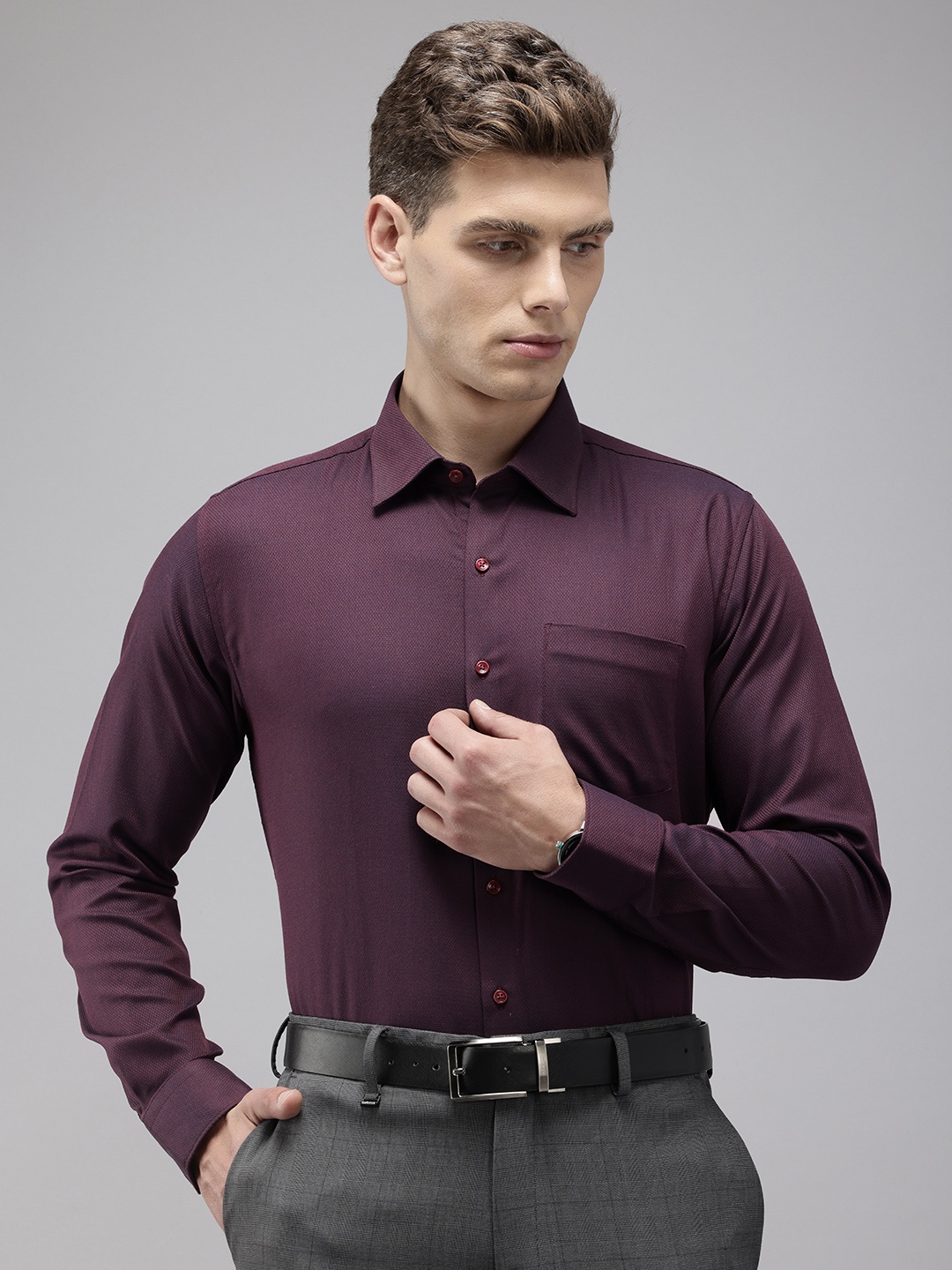 

Van Heusen Pure Cotton Self Design Slim Fit Opaque Formal Shirt, Purple