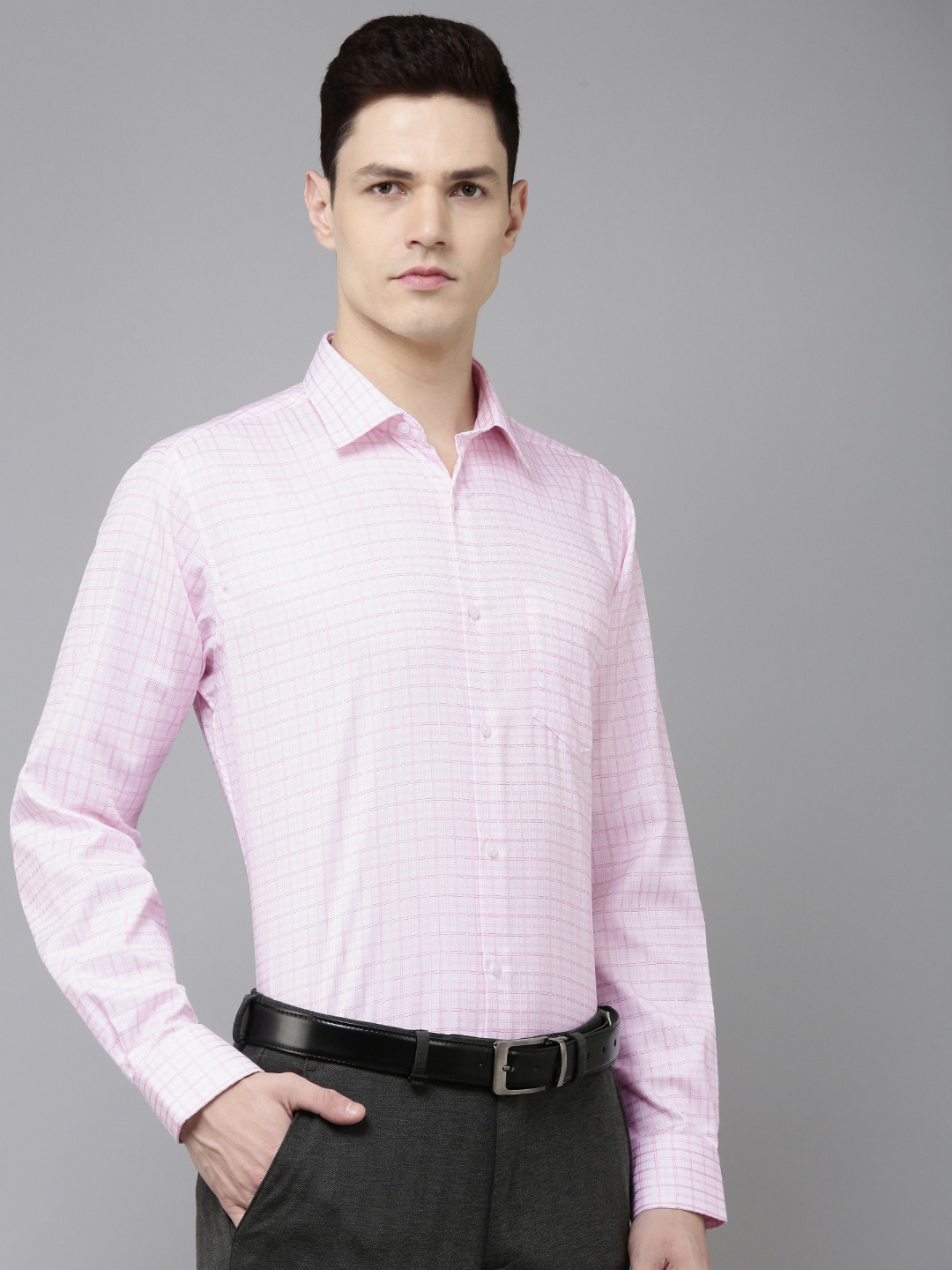 

Van Heusen Custom Fit Opaque Checked Pure Cotton Formal Shirt, Pink