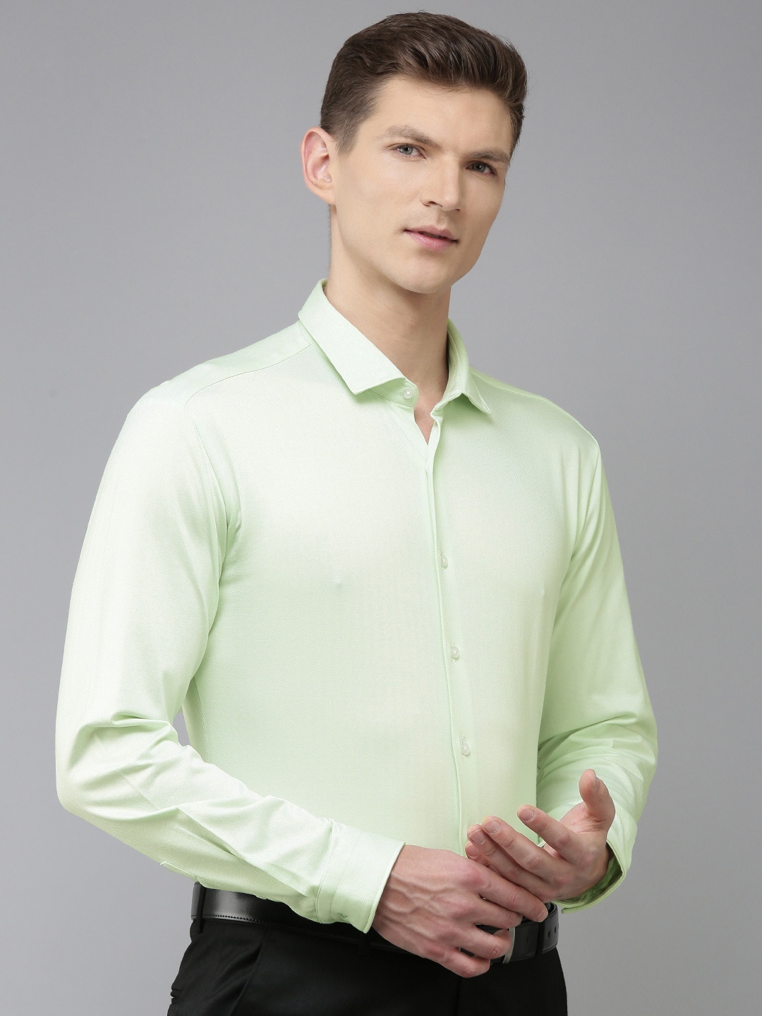 

Van Heusen Self Design Textured Slim Fit Opaque Formal Shirt, Green