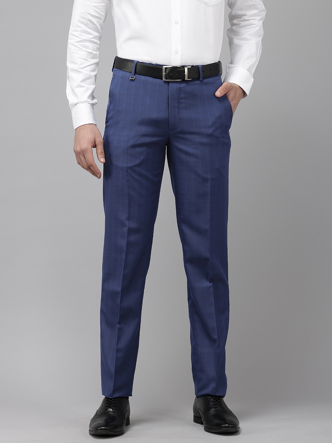 

Van Heusen Men Self Design Textured Slim Fit Formal Trousers, Blue