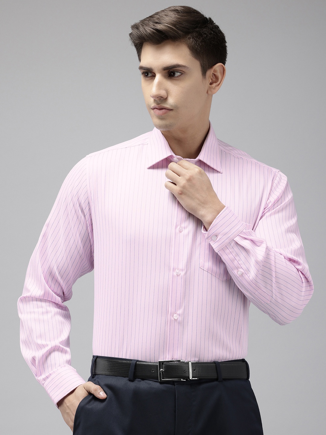 

Van Heusen Pure Cotton Custom Fit Opaque Striped Formal Shirt, Pink