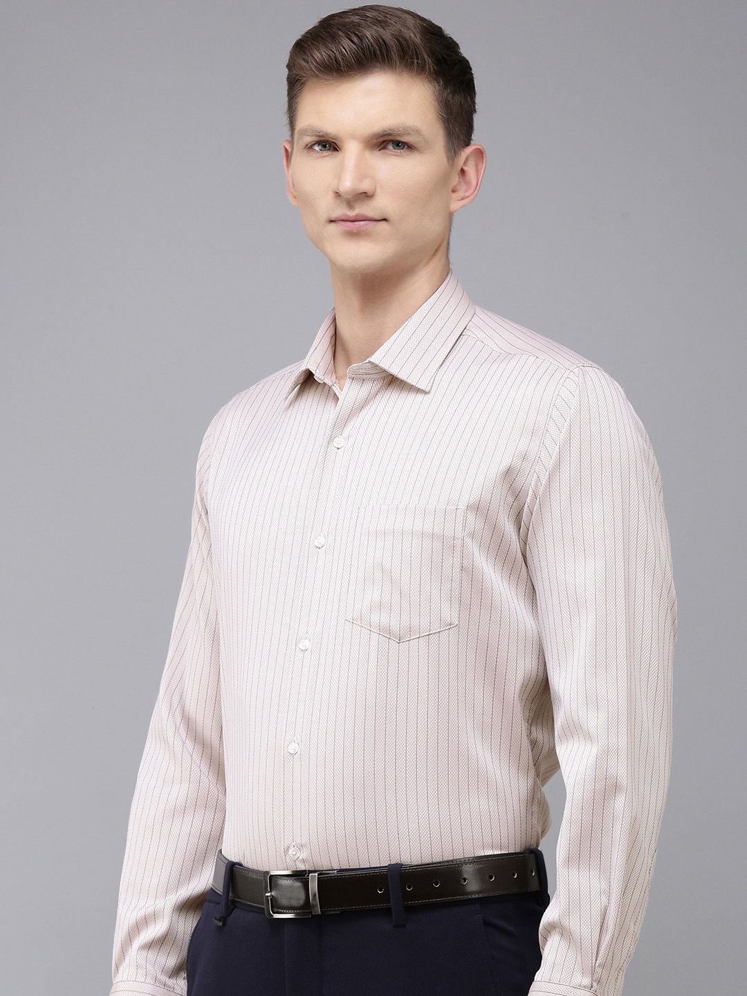 

Van Heusen Pure Cotton Custom Fit Striped Formal Shirt, Beige