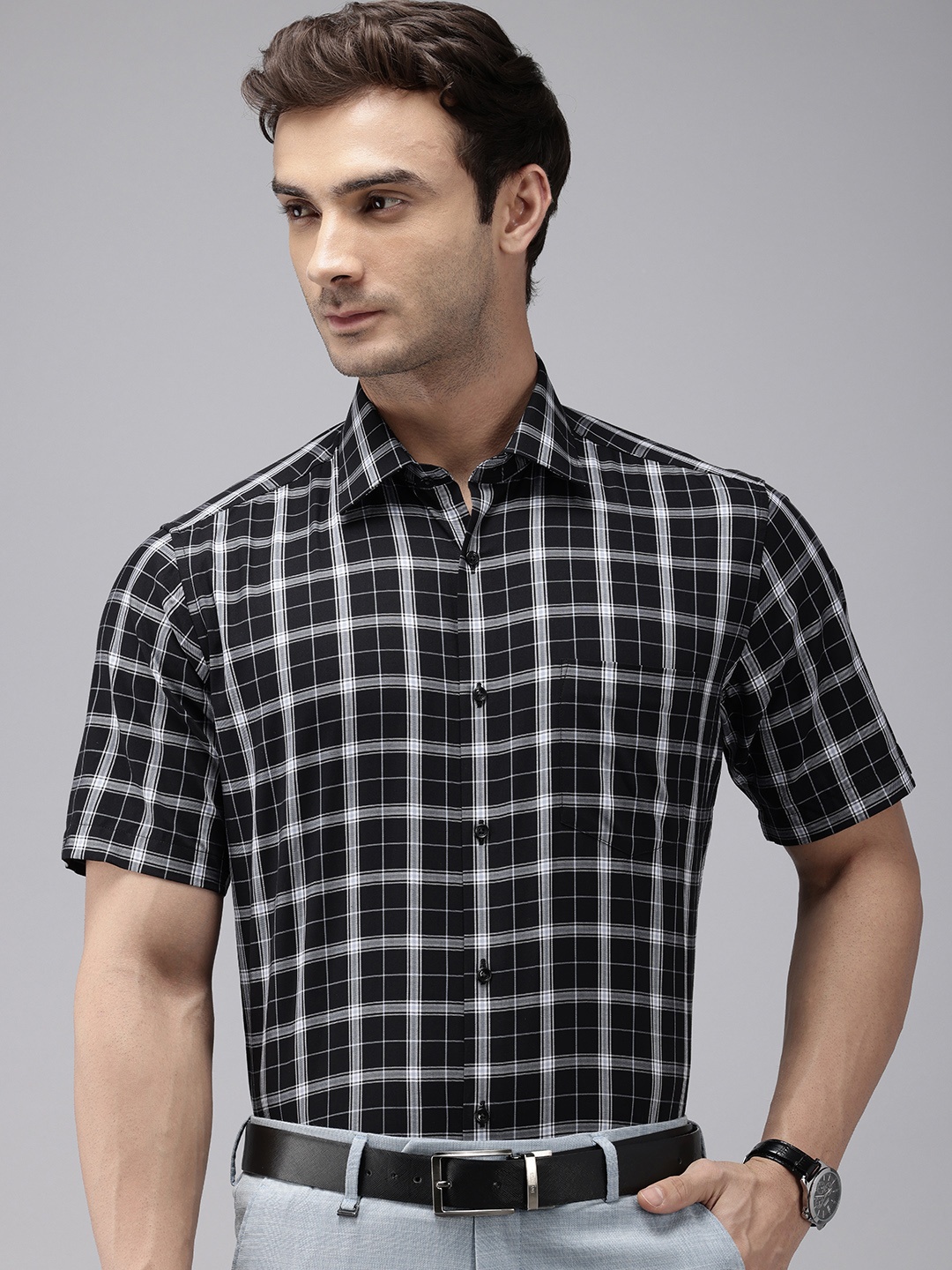 

Van Heusen Pure Cotton Custom Fit Checked Formal Shirt, Black