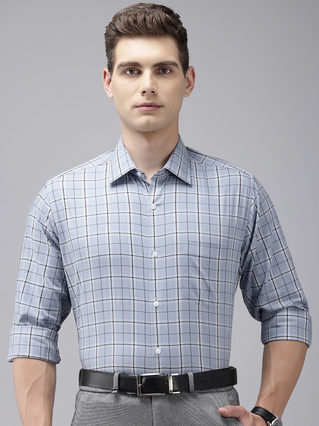 

Van Heusen Pure Cotton Custom Fit Checked Formal Shirt, Blue