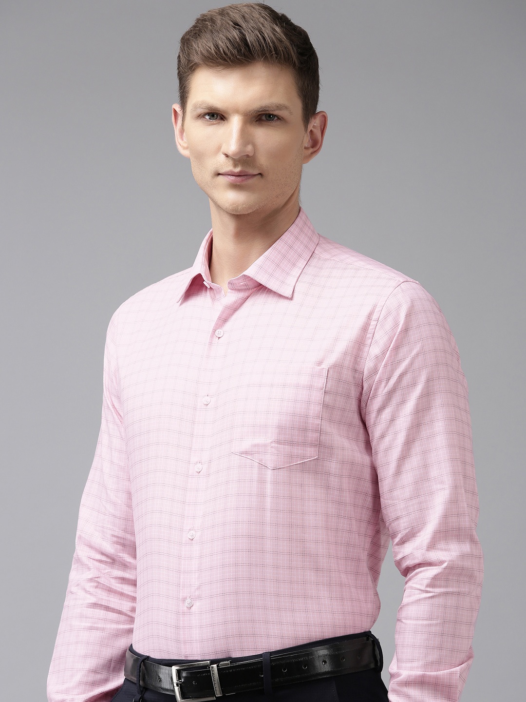 

Van Heusen Slim Fit Opaque Checked Pure Cotton Formal Shirt, Pink