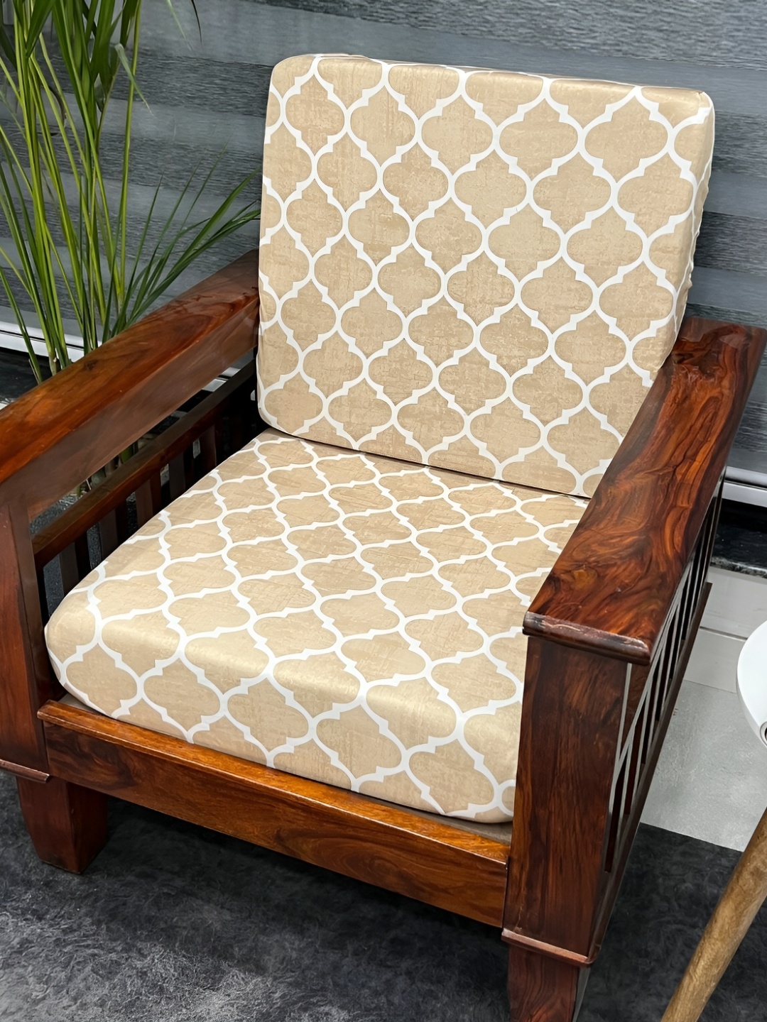 

ohello Beige 5 Pieces Printed Sofa Cover