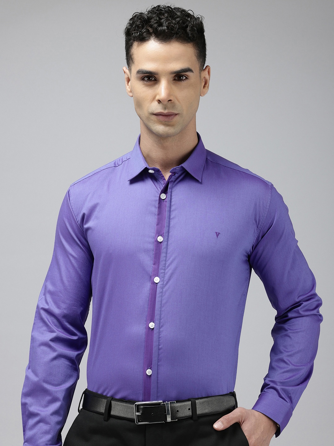 

V Dot Pure Cotton Slim Fit Formal Shirt, Violet