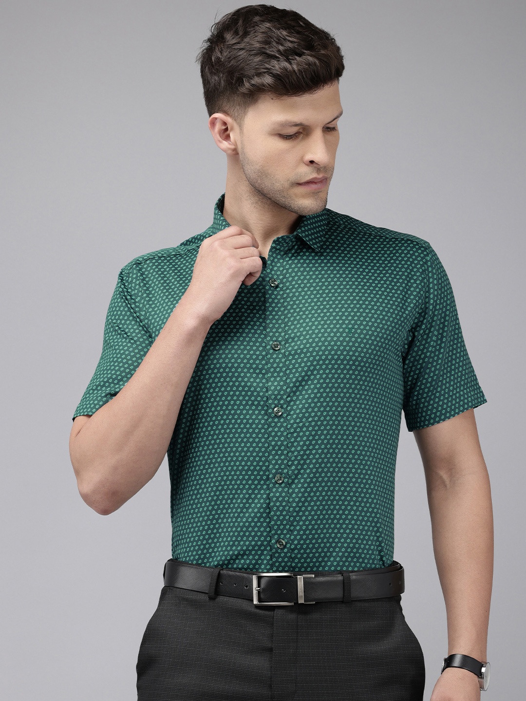 

V Dot Slim Fit Printed Formal Shirt, Teal