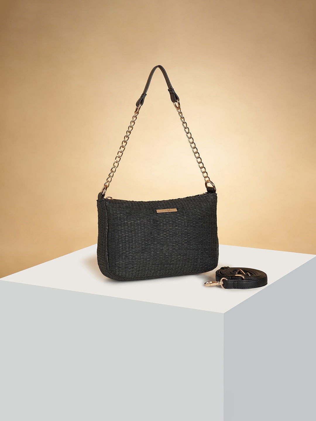 

Forever Glam by Pantaloons Textured Structured Shoulder Bag, Black