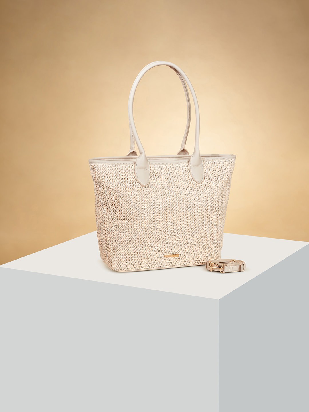 

Forever Glam by Pantaloons Textured Oversized Structured Shoulder Bag, Beige