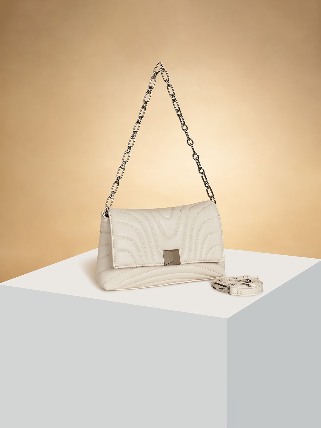 

Forever Glam by Pantaloons Self Designed Structured Handheld Bag, Off white