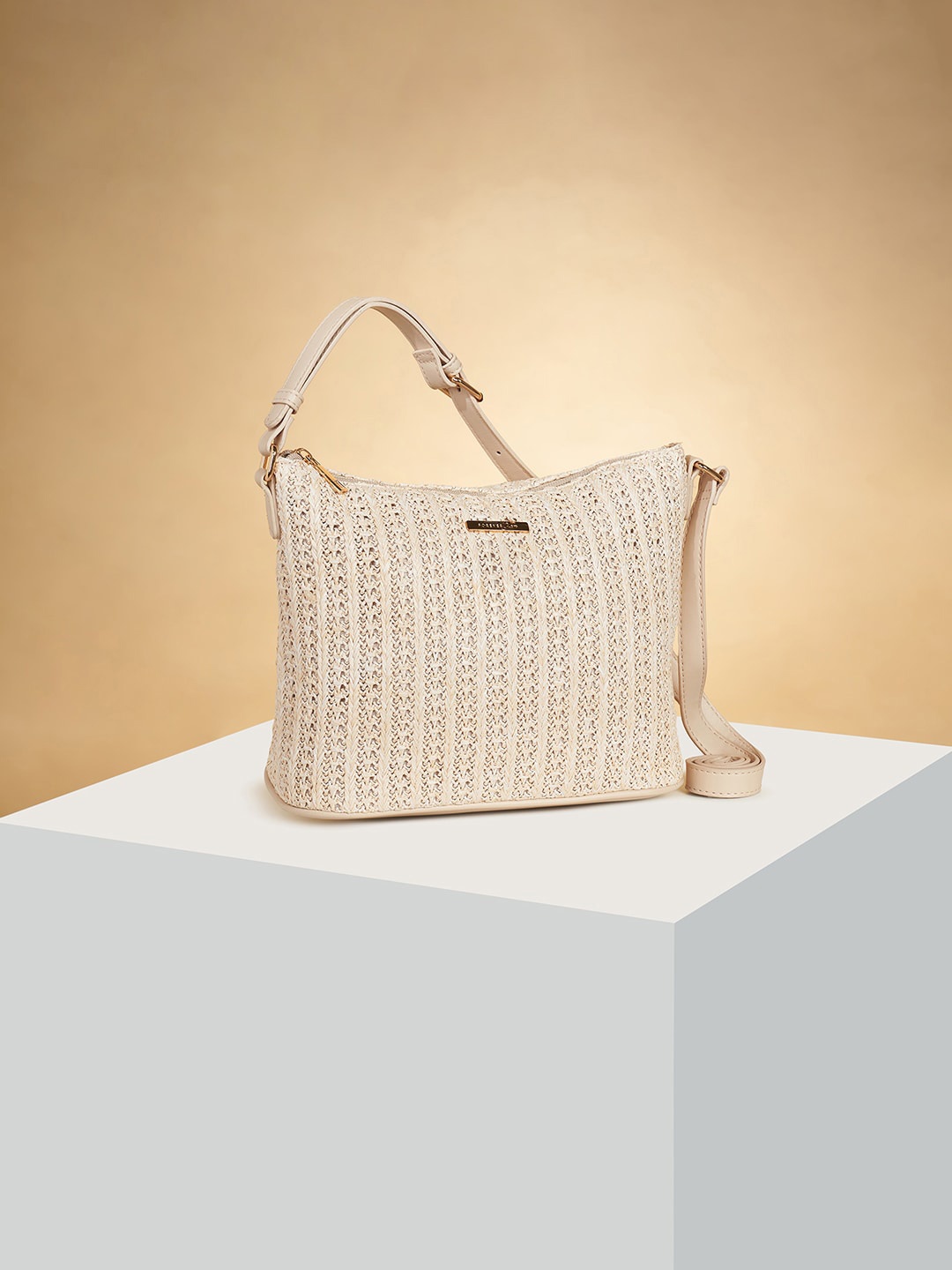 

Forever Glam by Pantaloons Self Designed Structured Handheld Bag, Beige