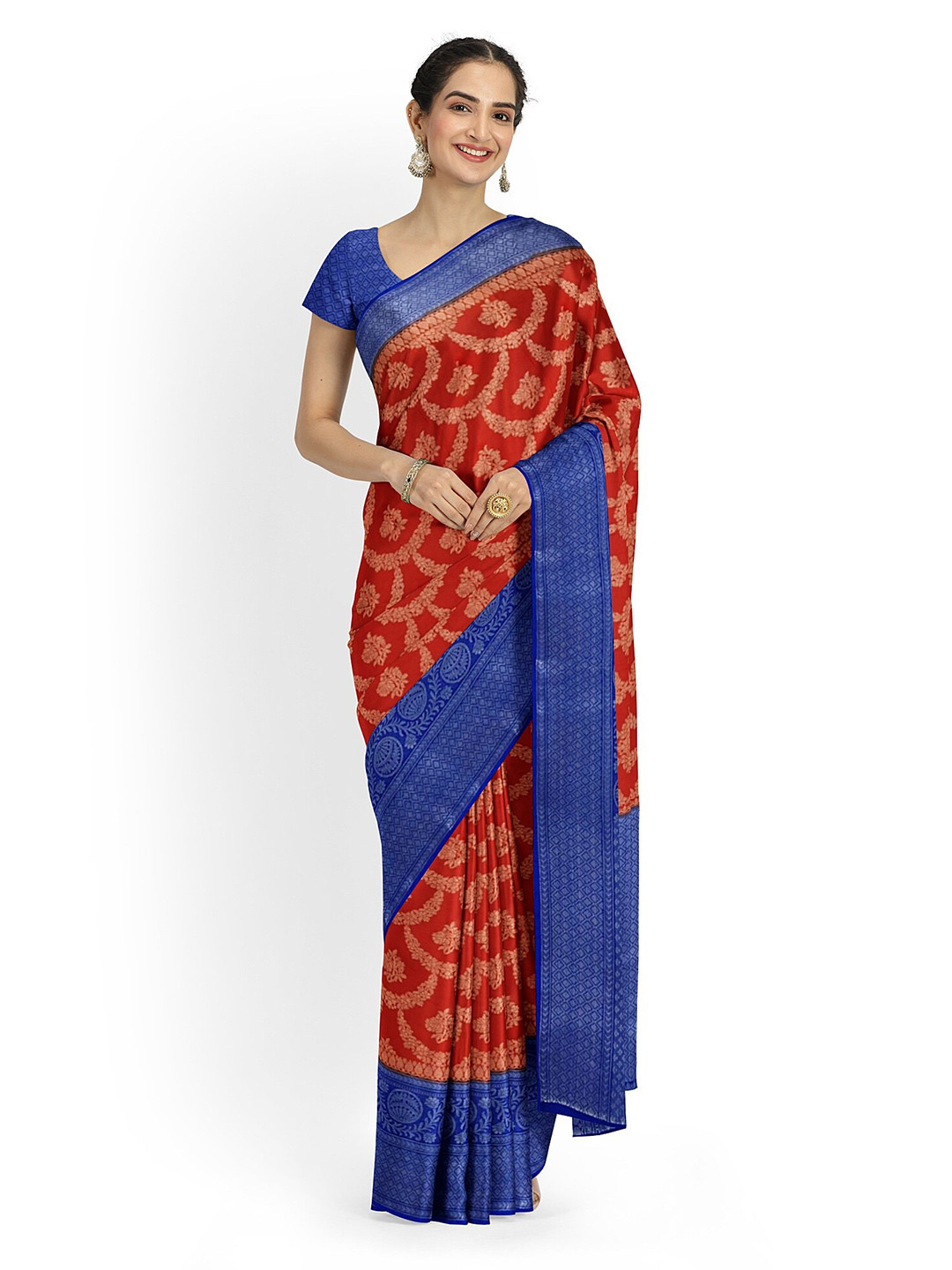 

Muskan Fashion Ethnic Motifs Woven Design Zari Pure Silk Banarasi Saree, Red