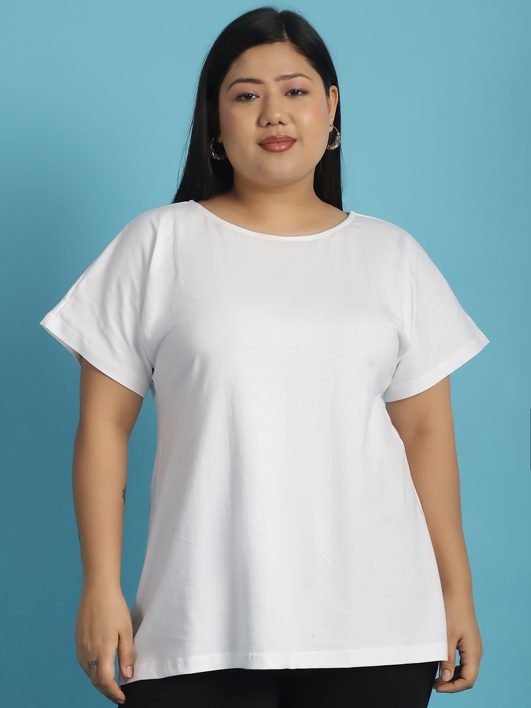 

theRebelinme Round Neck Short Sleeves Cotton Plus Size T-shirt, White