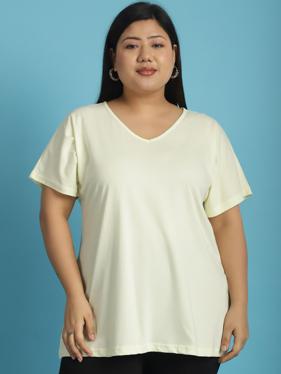 

theRebelinme V-Neck Short Sleeves Cotton Plus Size T-shirt, Yellow