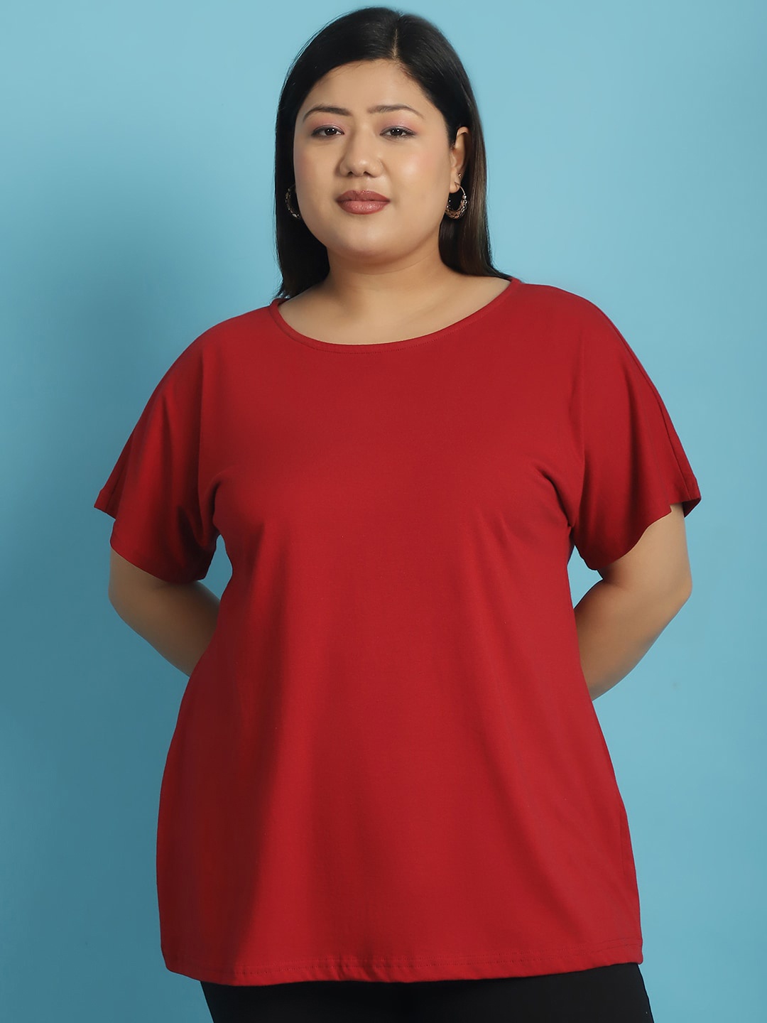 

theRebelinme Round Neck Short Sleeves Cotton Plus Size T-shirt, Maroon