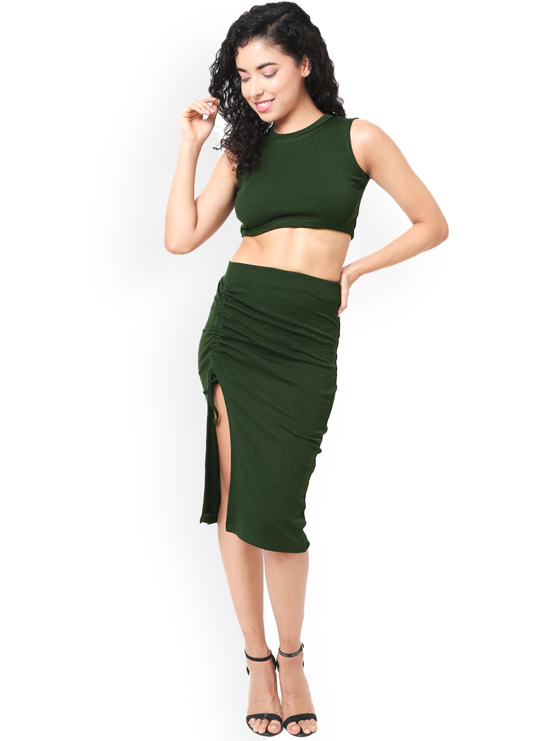 

CareDone Round-Neck Crop Top With Skirt, Green