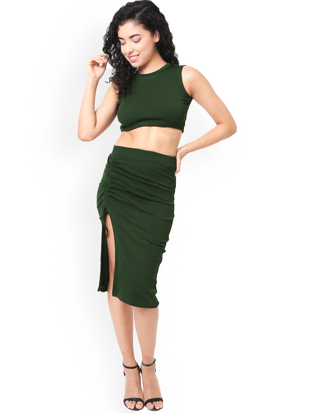

CareDone Round-Neck Crop Top With Skirt, Green