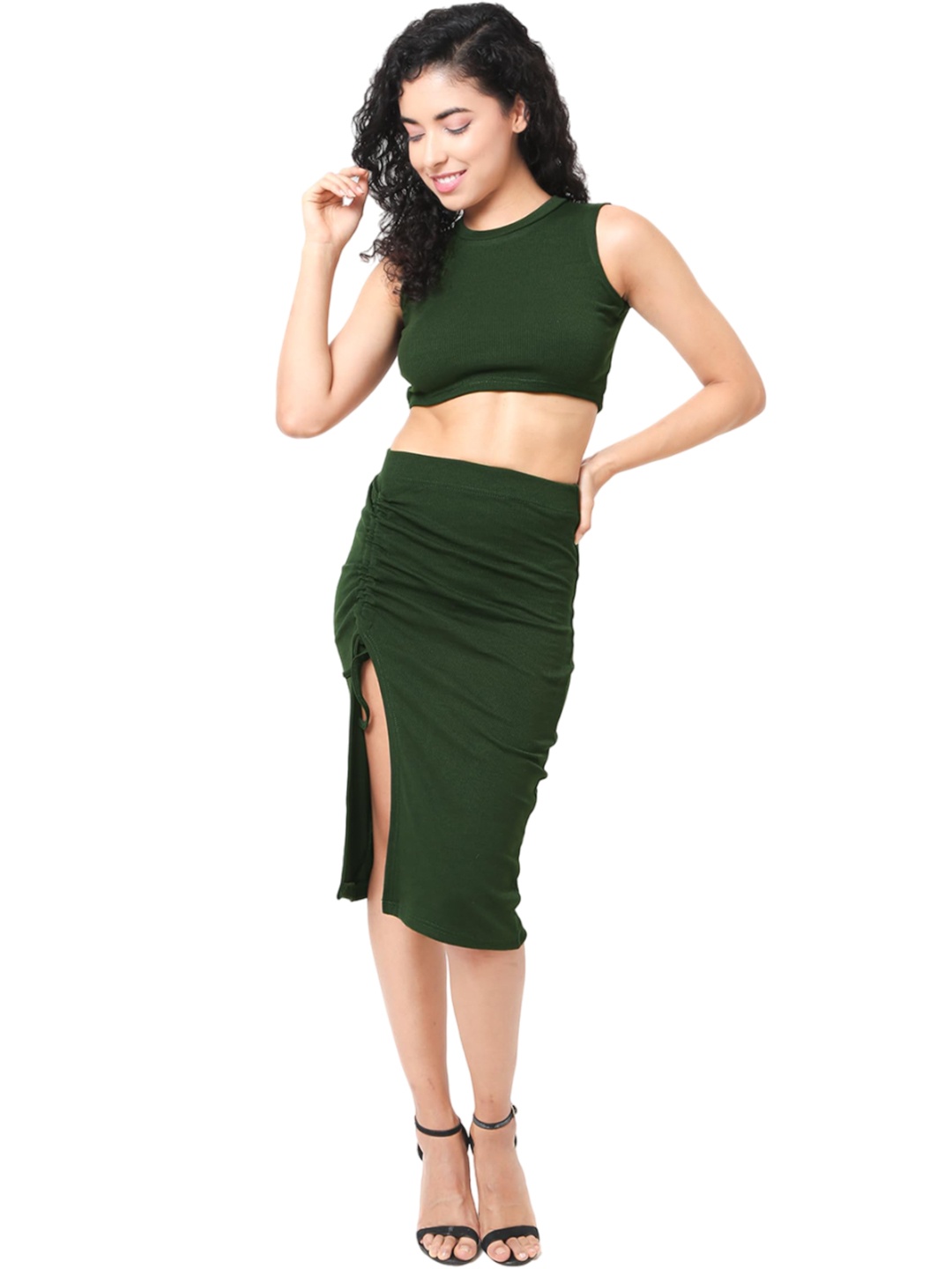 

CareDone Round-Neck Crop Top With Skirt, Green