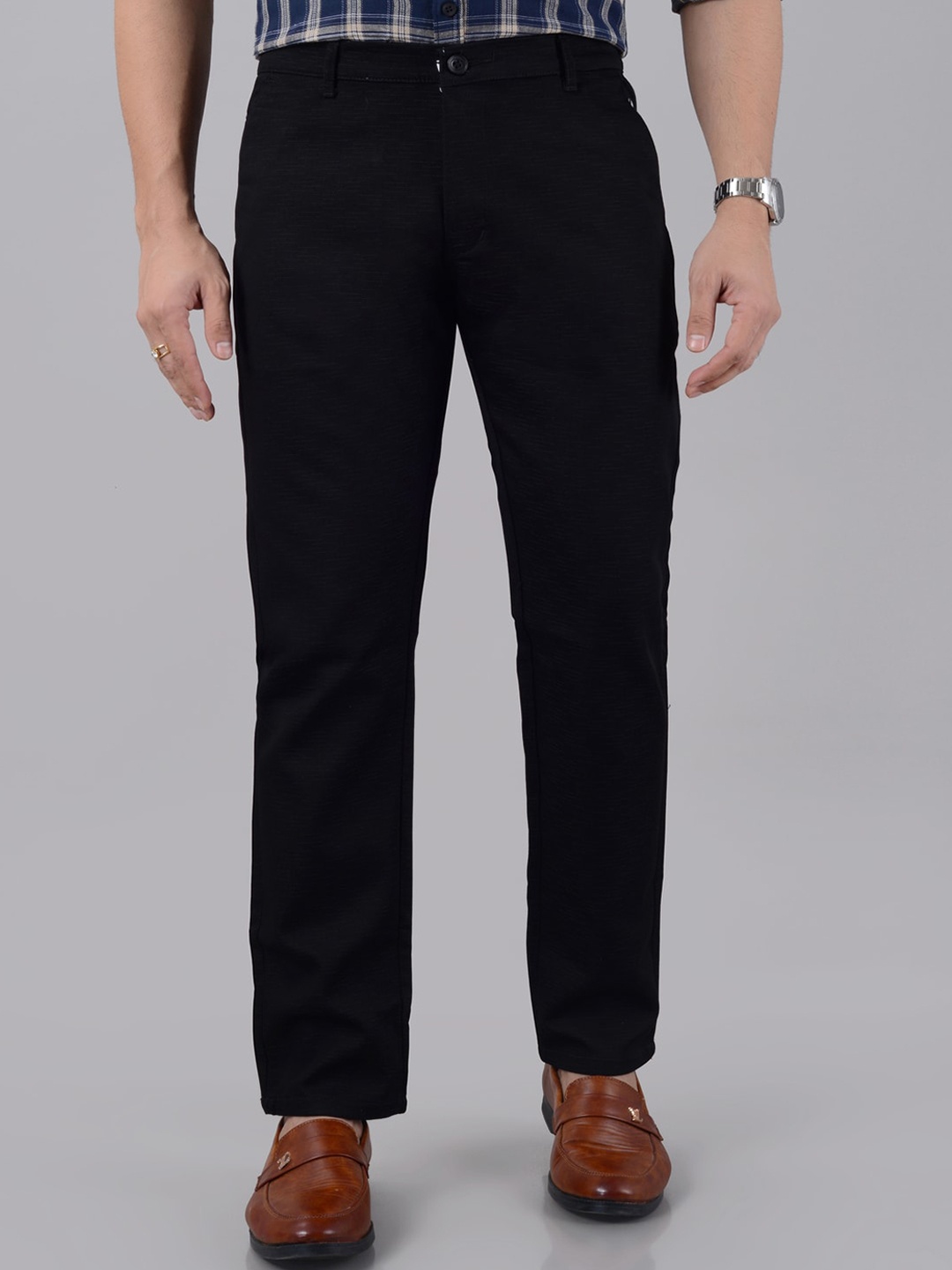 

VILLAIN Men Smart Slim Fit Wrinkle Free Cotton Chinos Trousers, Black