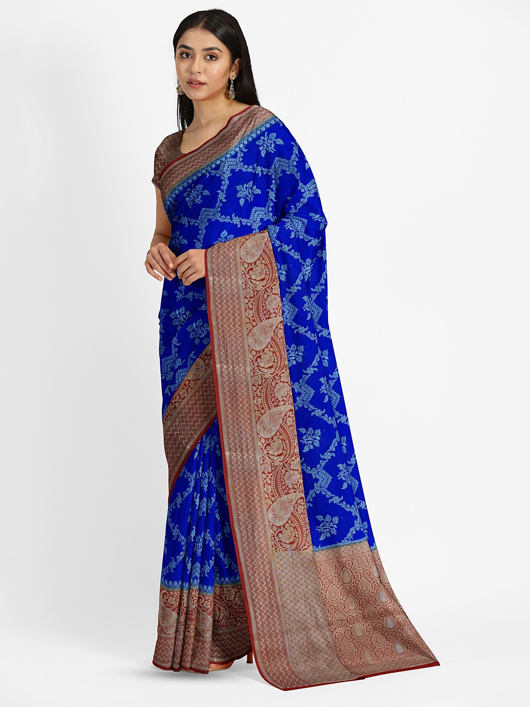 

Muskan Fashion Ethnic Motifs Zari Pure Silk Banarasi Saree, Blue