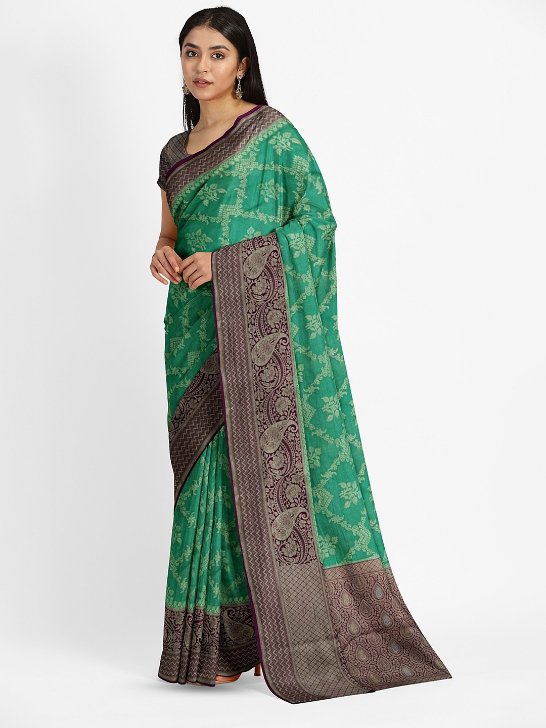 

Muskan Fashion Ethnic Motifs Woven Design Zari Pure Silk Banarasi Saree, Sea green