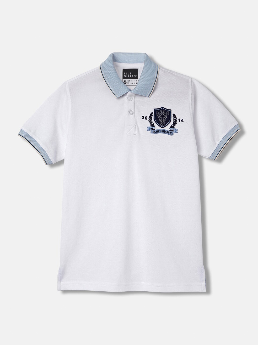 

Blue Giraffe Boys Polo Collar Short Sleeves Cotton T-shirt, White