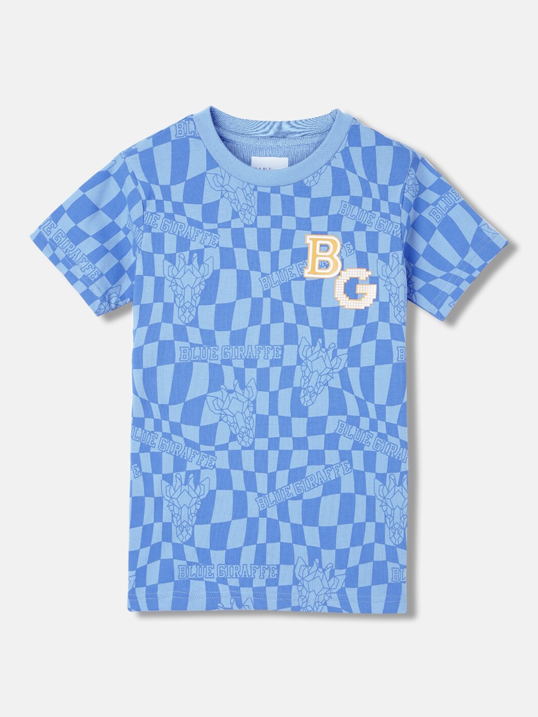 

Blue Giraffe Boys Round Neck Printed cotton T-shirt