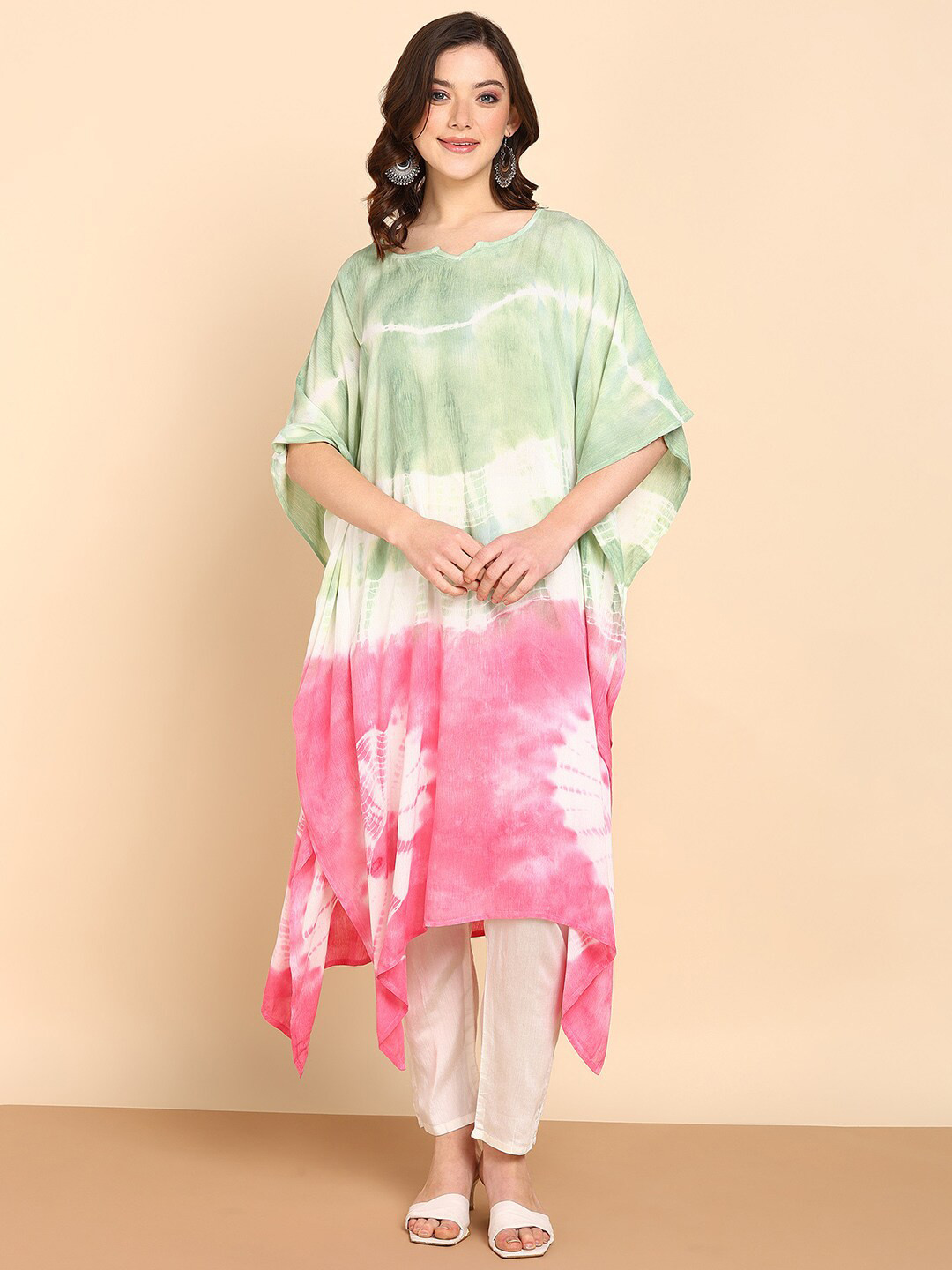 

Maaesa Tie andDyed Kimono Sleeve Crepe Kaftan Midi Dress, Sea green