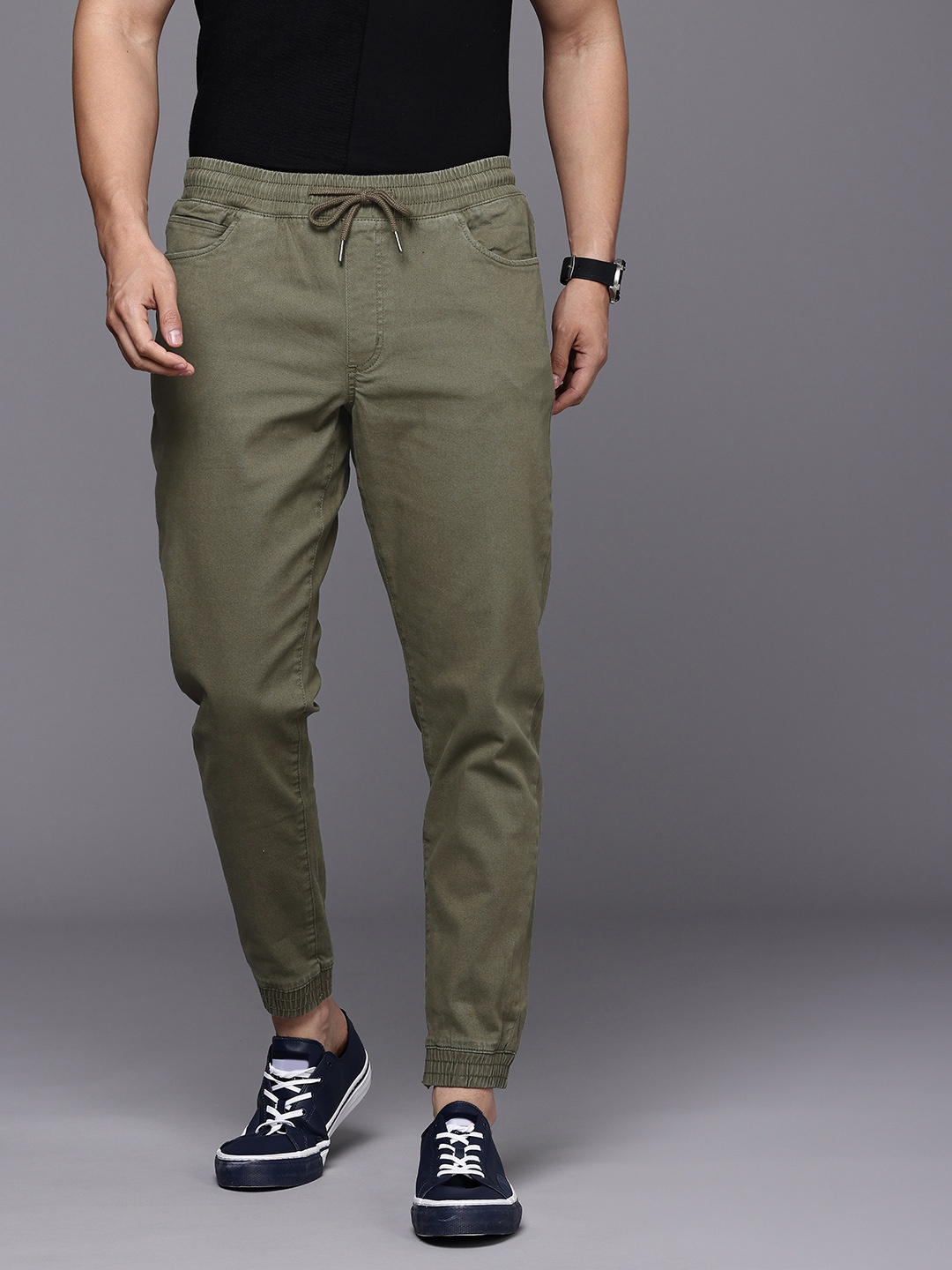 

Louis Philippe Jeans Men Low-Rise Joggers Trousers, Olive