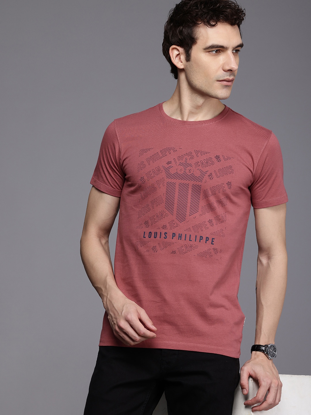 

Louis Philippe Jeans Brand Logo Pure Cotton Slim Fit T-shirt, Magenta