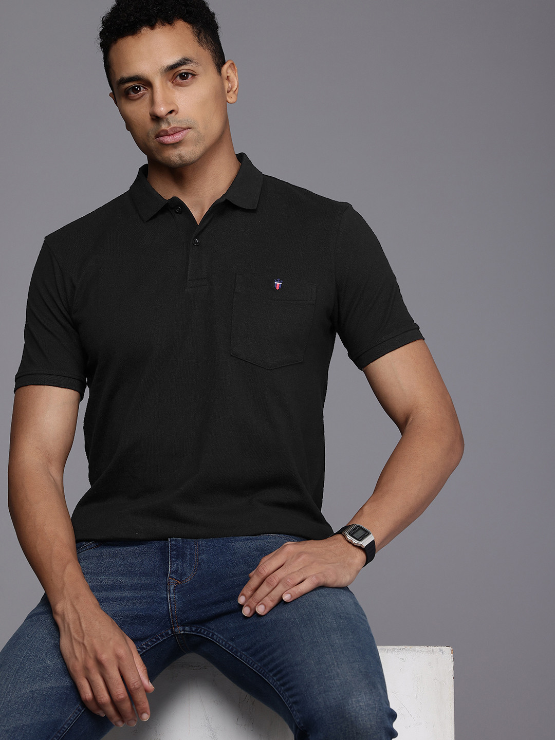 

Louis Philippe Jeans Polo Collar Pure Cotton Slim Fit T-shirt, Black